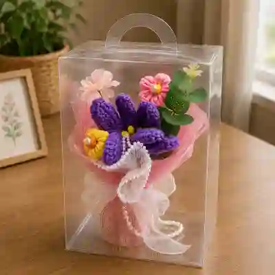 Purple Crochet Bunny Ear Bouquet in Elegant Gift Box